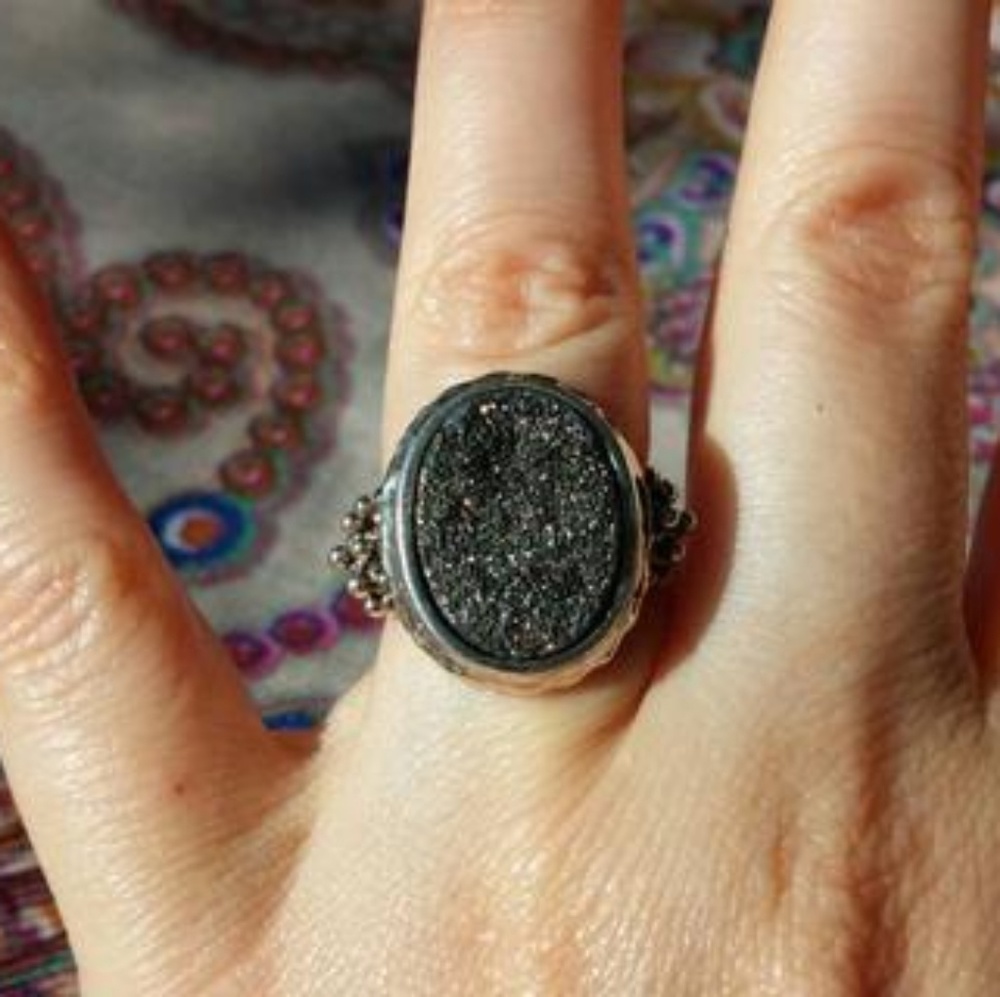 Michael Dawkins Ring With Silver Druzy Quartz